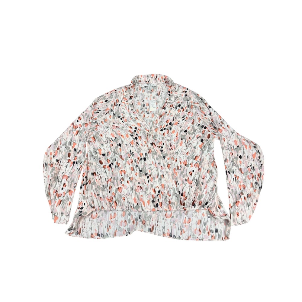 WHBM LS Surplice Hi Lo Blouse Dream Fields Ecru Abstract Print 570323048 XL